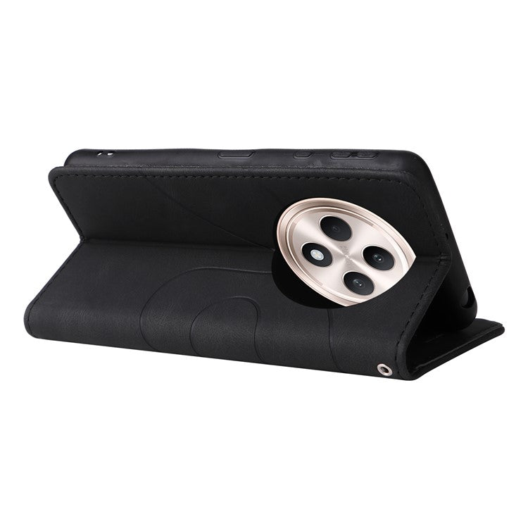 KT Leather Series-1 For Oppo Reno12 F 4G Case Lines Pattern Wallet Phone Cover Color Splicing - Black
