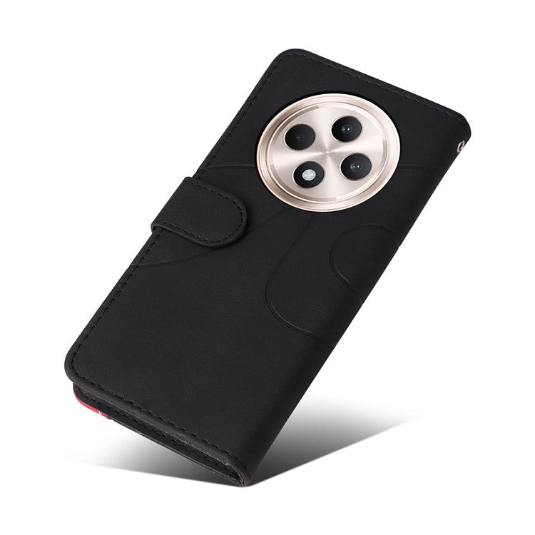 KT Leather Series-1 For Oppo Reno12 F 4G Case Lines Pattern Wallet Phone Cover Color Splicing - Black