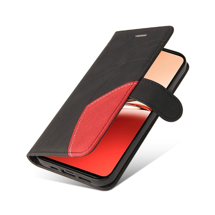 KT Leather Series-1 For Oppo Reno12 F 4G Case Lines Pattern Wallet Phone Cover Color Splicing - Black