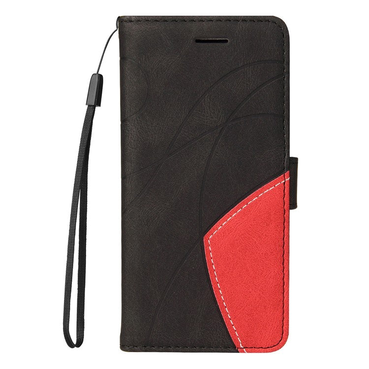 KT Leather Series-1 For Oppo Reno12 F 4G Case Lines Pattern Wallet Phone Cover Color Splicing - Black