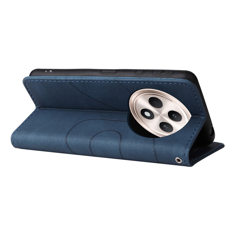 KT Leather Series-1 For Oppo Reno12 F 4G Case Lines Pattern Wallet Phone Cover Color Splicing - Blue