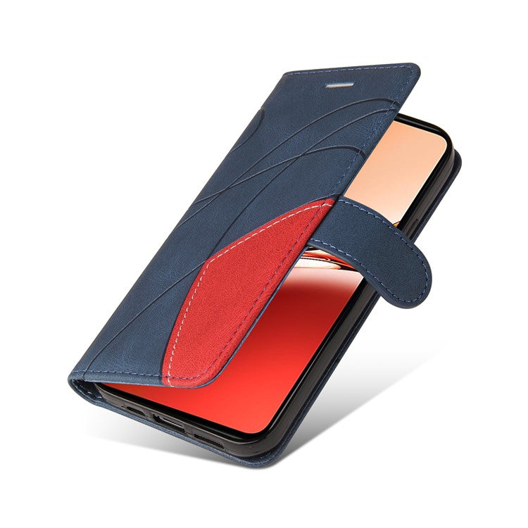KT Leather Series-1 For Oppo Reno12 F 4G Case Lines Pattern Wallet Phone Cover Color Splicing - Blue