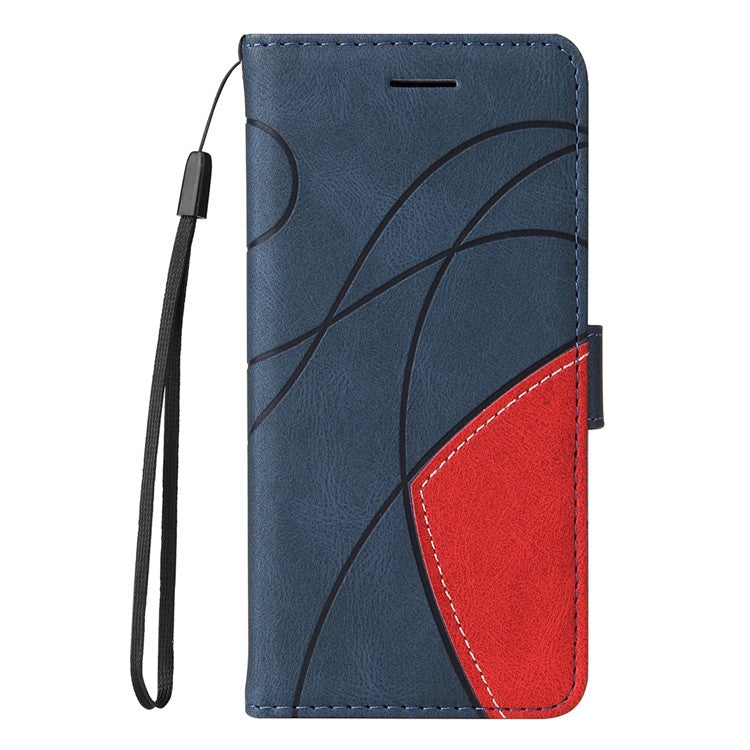 KT Leather Series-1 For Oppo Reno12 F 4G Case Lines Pattern Wallet Phone Cover Color Splicing - Blue