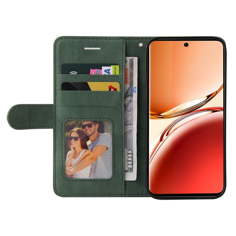 KT Leather Series-1 For Oppo Reno12 F 4G Case Lines Pattern Wallet Phone Cover Color Splicing - Green
