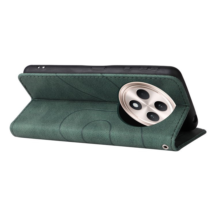 KT Leather Series-1 For Oppo Reno12 F 4G Case Lines Pattern Wallet Phone Cover Color Splicing - Green