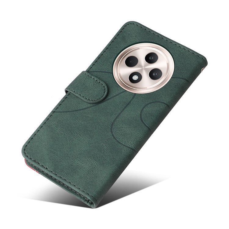 KT Leather Series-1 For Oppo Reno12 F 4G Case Lines Pattern Wallet Phone Cover Color Splicing - Green
