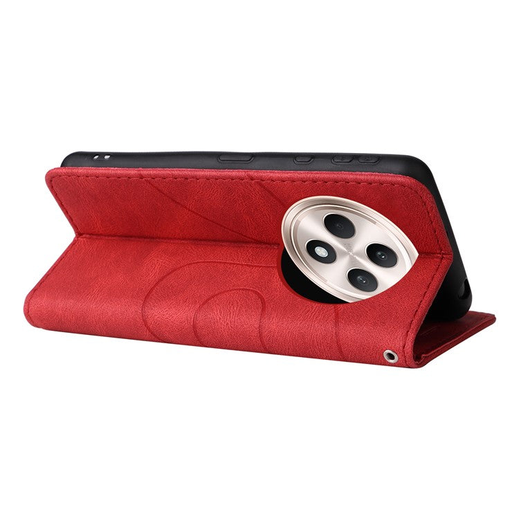 KT Leather Series-1 For Oppo Reno12 F 4G Case Lines Pattern Wallet Phone Cover Color Splicing - Red