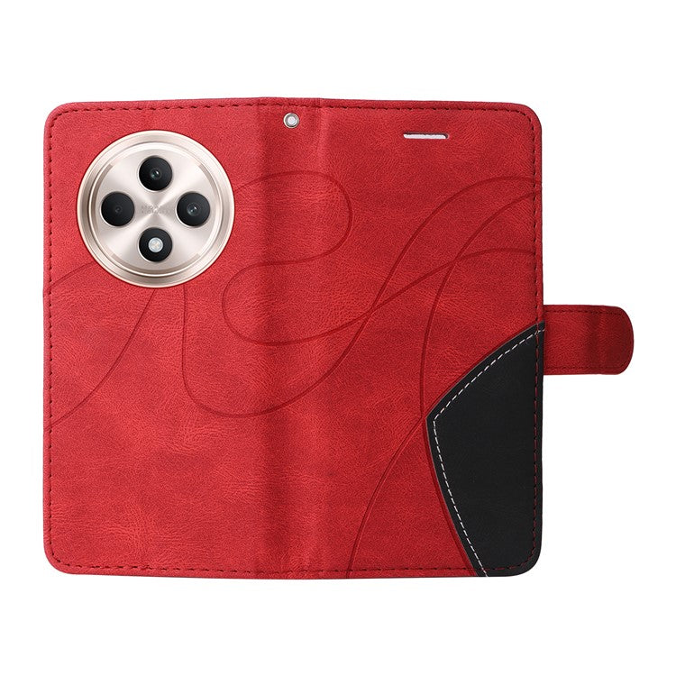 KT Leather Series-1 For Oppo Reno12 F 4G Case Lines Pattern Wallet Phone Cover Color Splicing - Red