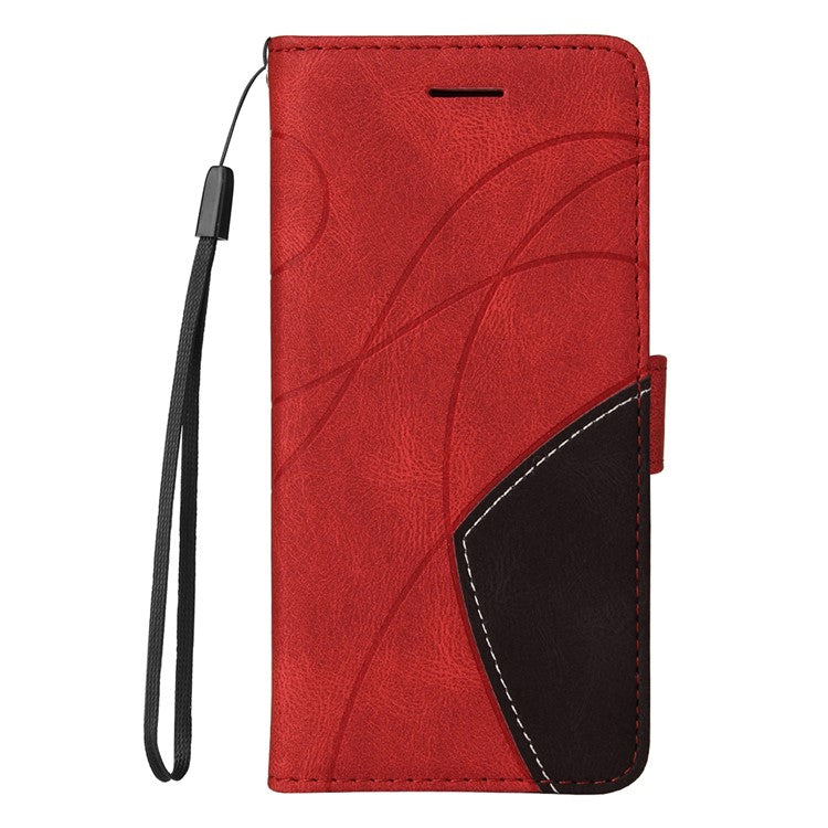 KT Leather Series-1 For Oppo Reno12 F 4G Case Lines Pattern Wallet Phone Cover Color Splicing - Red