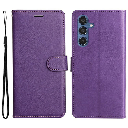 For Samsung Galaxy M35 5G Case Solid Color Leather Mobile Cover Wallet Stand with Strap - Purple