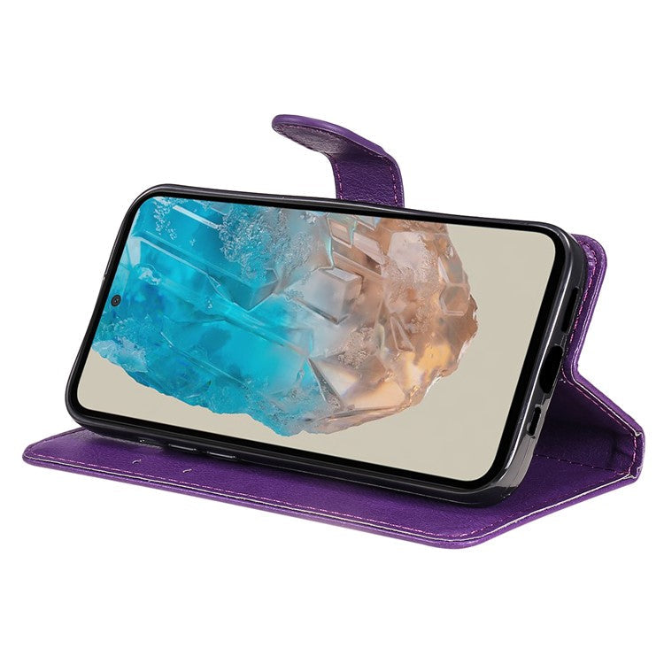 For Samsung Galaxy M35 5G Case Solid Color Leather Mobile Cover Wallet Stand with Strap - Purple