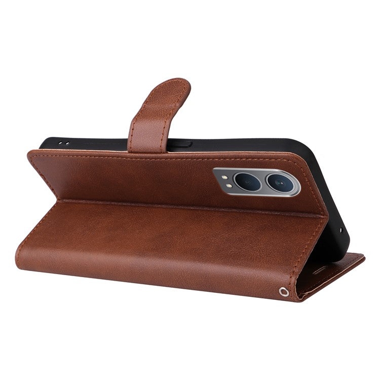 KT Leather Series-2 for OnePlus Nord CE4 Lite 5G / Oppo K12x 5G (China) Case Solid Color Phone Cover Stand Function Wrist Strap - Brown