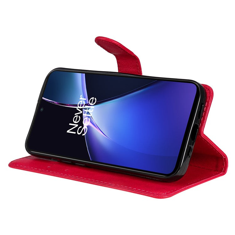KT Leather Series-2 for OnePlus Nord CE4 Lite 5G / Oppo K12x 5G (China) Case Solid Color Phone Cover Stand Function Wrist Strap - Red