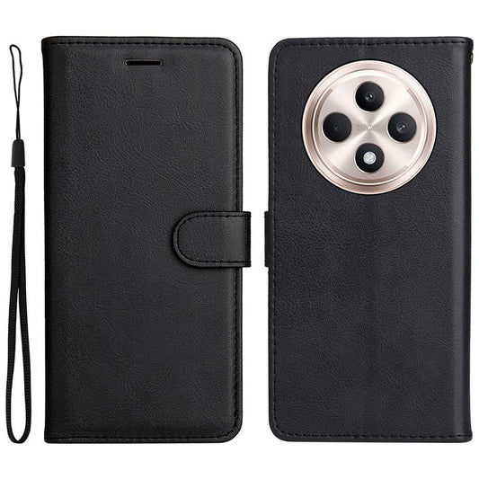 KT Leather Series-2 for Oppo Reno12 F 4G Case Solid Color Folio Phone Cover Shockproof Inner TPU - Black