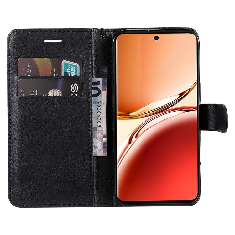 KT Leather Series-2 for Oppo Reno12 F 4G Case Solid Color Folio Phone Cover Shockproof Inner TPU - Black