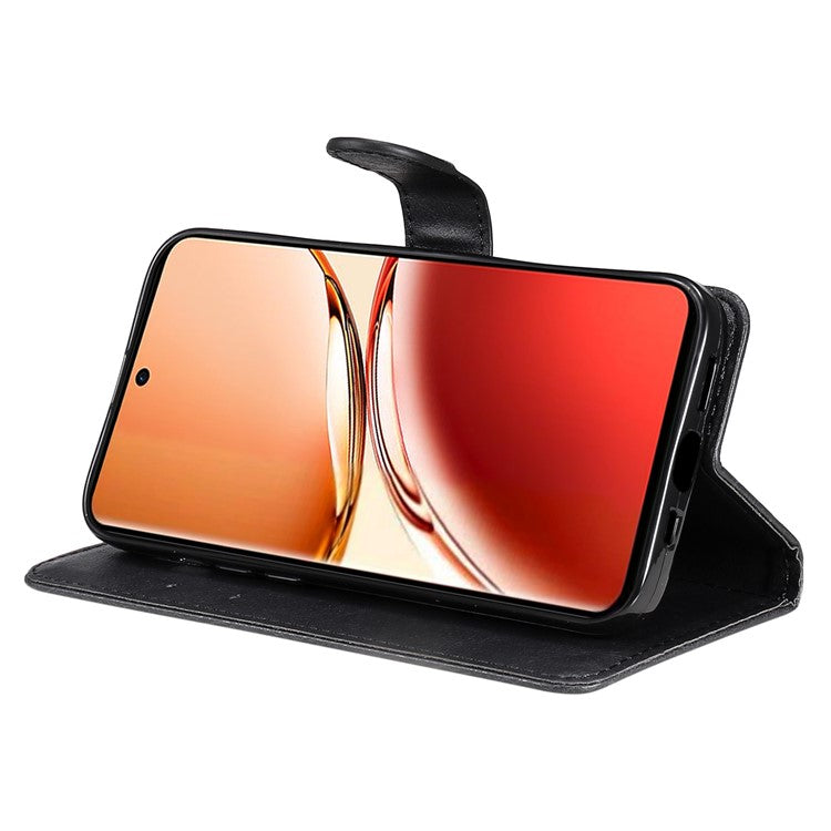 KT Leather Series-2 for Oppo Reno12 F 4G Case Solid Color Folio Phone Cover Shockproof Inner TPU - Black