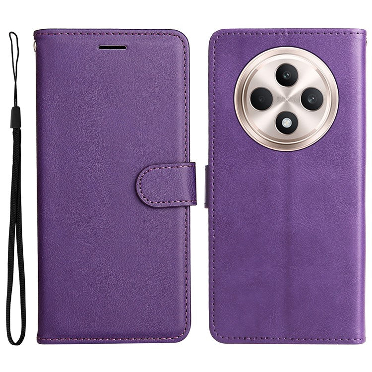KT Leather Series-2 for Oppo Reno12 F 4G Case Solid Color Folio Phone Cover Shockproof Inner TPU - Purple