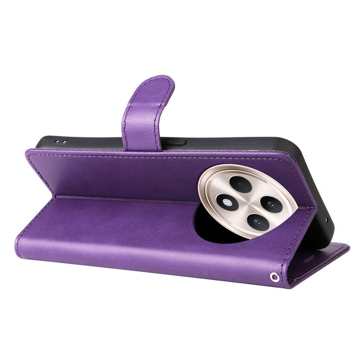 KT Leather Series-2 for Oppo Reno12 F 4G Case Solid Color Folio Phone Cover Shockproof Inner TPU - Purple
