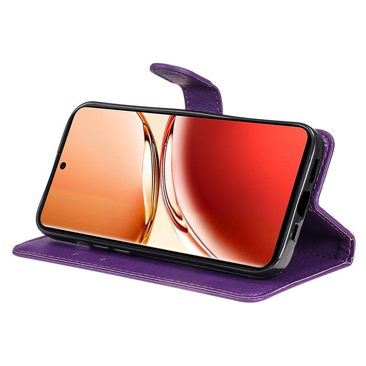 KT Leather Series-2 for Oppo Reno12 F 4G Case Solid Color Folio Phone Cover Shockproof Inner TPU - Purple