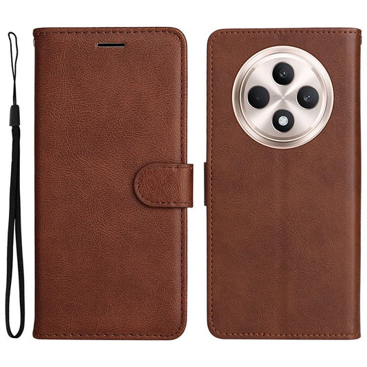 KT Leather Series-2 for Oppo Reno12 F 4G Case Solid Color Folio Phone Cover Shockproof Inner TPU - Brown