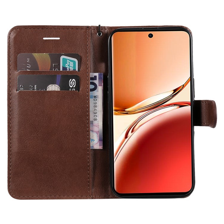 KT Leather Series-2 for Oppo Reno12 F 4G Case Solid Color Folio Phone Cover Shockproof Inner TPU - Brown