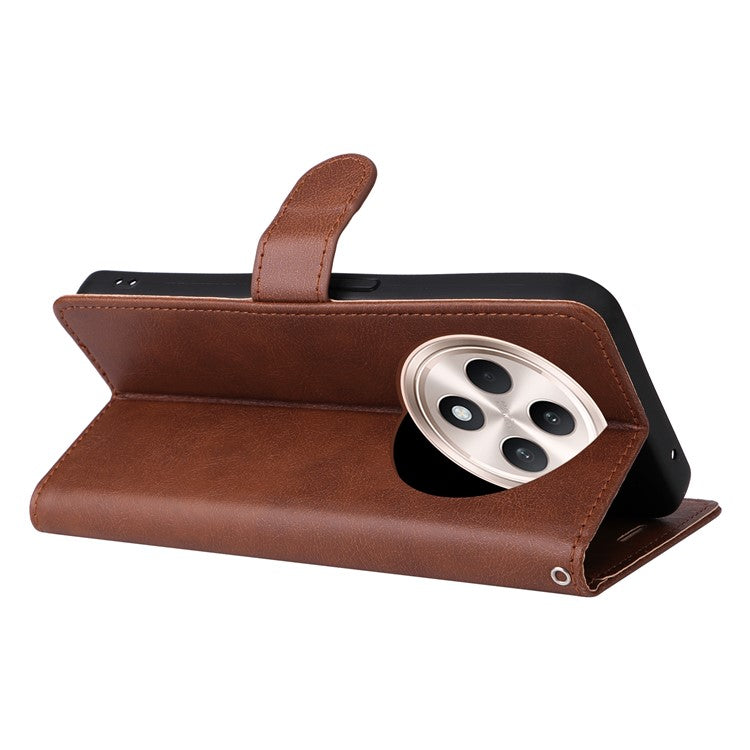KT Leather Series-2 for Oppo Reno12 F 4G Case Solid Color Folio Phone Cover Shockproof Inner TPU - Brown