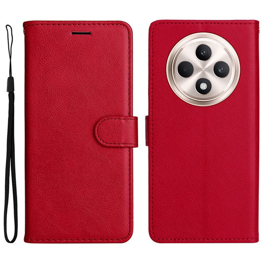 KT Leather Series-2 for Oppo Reno12 F 4G Case Solid Color Folio Phone Cover Shockproof Inner TPU - Red