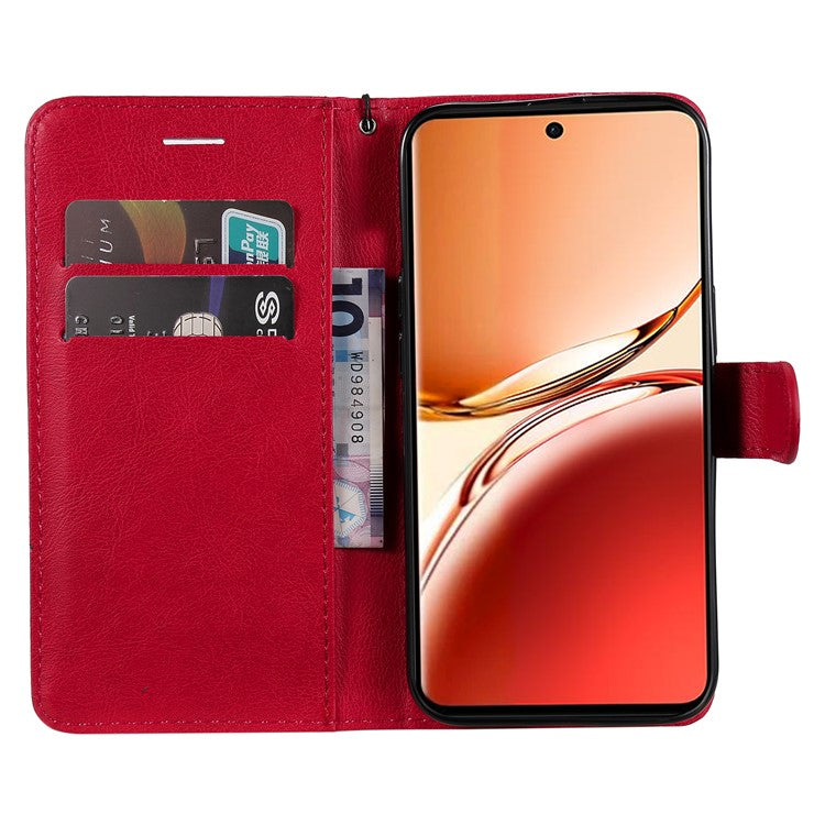 KT Leather Series-2 for Oppo Reno12 F 4G Case Solid Color Folio Phone Cover Shockproof Inner TPU - Red
