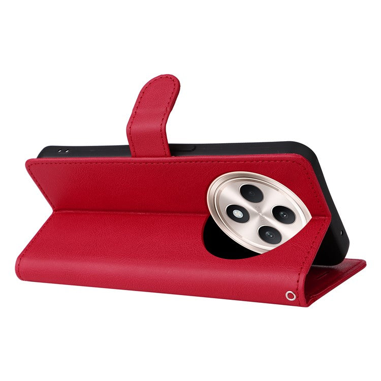 KT Leather Series-2 for Oppo Reno12 F 4G Case Solid Color Folio Phone Cover Shockproof Inner TPU - Red
