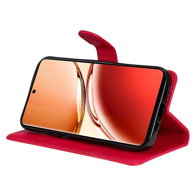 KT Leather Series-2 for Oppo Reno12 F 4G Case Solid Color Folio Phone Cover Shockproof Inner TPU - Red