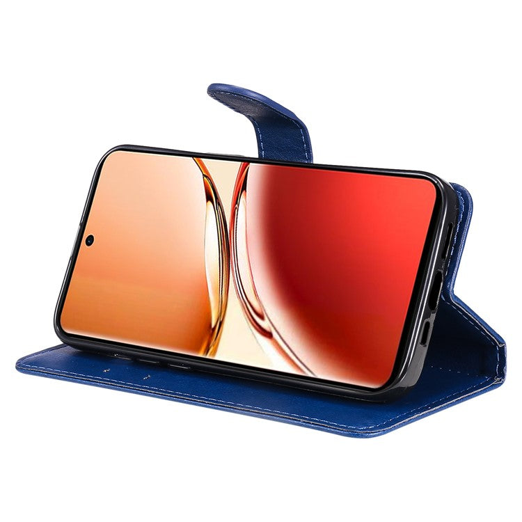KT Leather Series-2 for Oppo Reno12 F 4G Case Solid Color Folio Phone Cover Shockproof Inner TPU - Blue