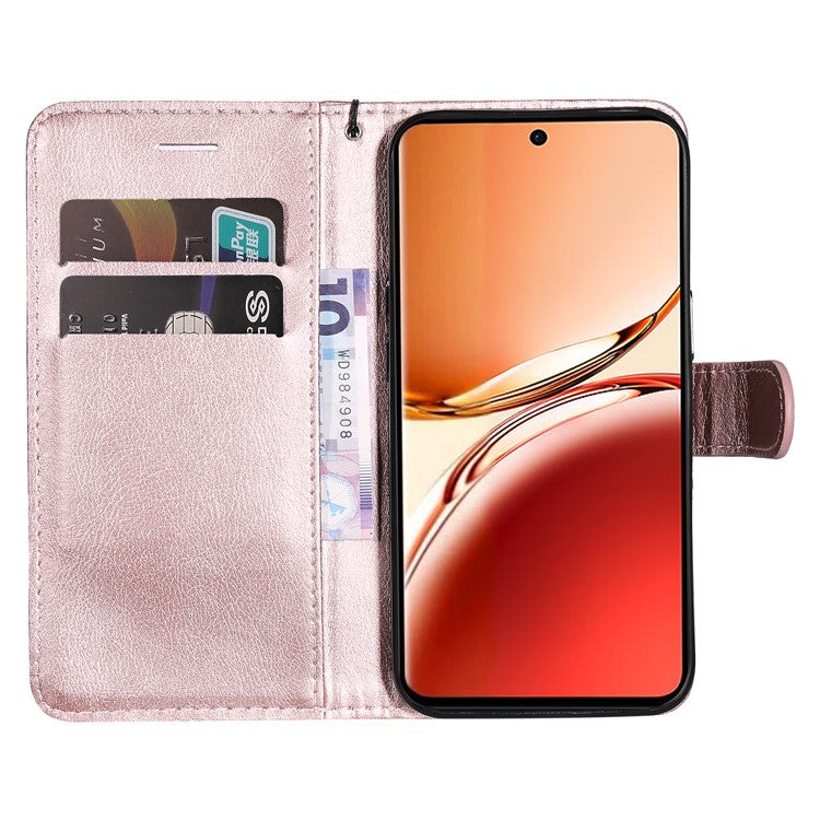 KT Leather Series-2 for Oppo Reno12 F 4G Case Solid Color Folio Phone Cover Shockproof Inner TPU - Rose Gold