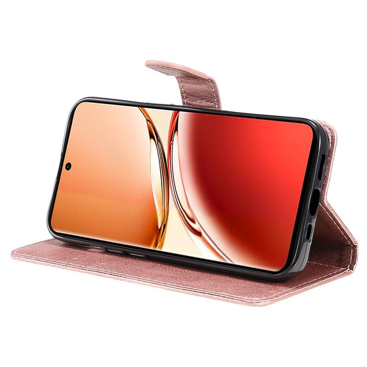 KT Leather Series-2 for Oppo Reno12 F 4G Case Solid Color Folio Phone Cover Shockproof Inner TPU - Rose Gold
