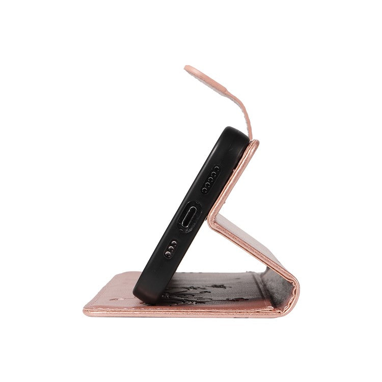 For Samsung Galaxy M35 5G PU Leather Cases Flower Pattern Wallet Stand Phone Cover with Strap - Rose Gold