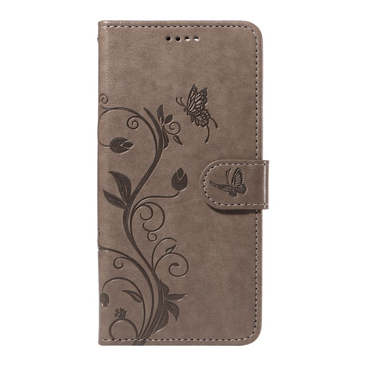 For Samsung Galaxy M35 5G PU Leather Cases Flower Pattern Wallet Stand Phone Cover with Strap - Grey