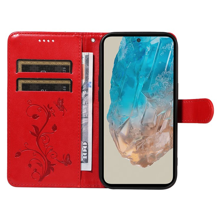 For Samsung Galaxy M35 5G PU Leather Cases Flower Pattern Wallet Stand Phone Cover with Strap - Red