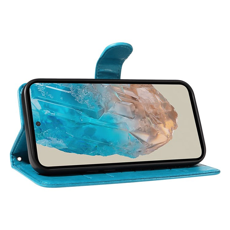 For Samsung Galaxy M35 5G PU Leather Cases Flower Pattern Wallet Stand Phone Cover with Strap - Blue