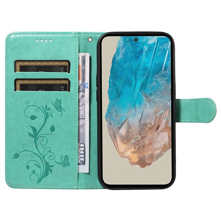 For Samsung Galaxy M35 5G PU Leather Cases Flower Pattern Wallet Stand Phone Cover with Strap - Green