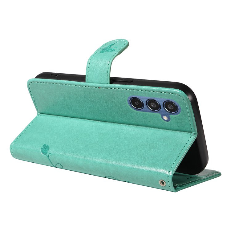 For Samsung Galaxy M35 5G PU Leather Cases Flower Pattern Wallet Stand Phone Cover with Strap - Green