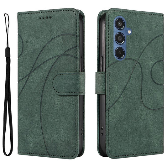 For Samsung Galaxy M35 5G Case PU Leather Wallet Stand Phone Cover Curved Line Imprinting Design - Green
