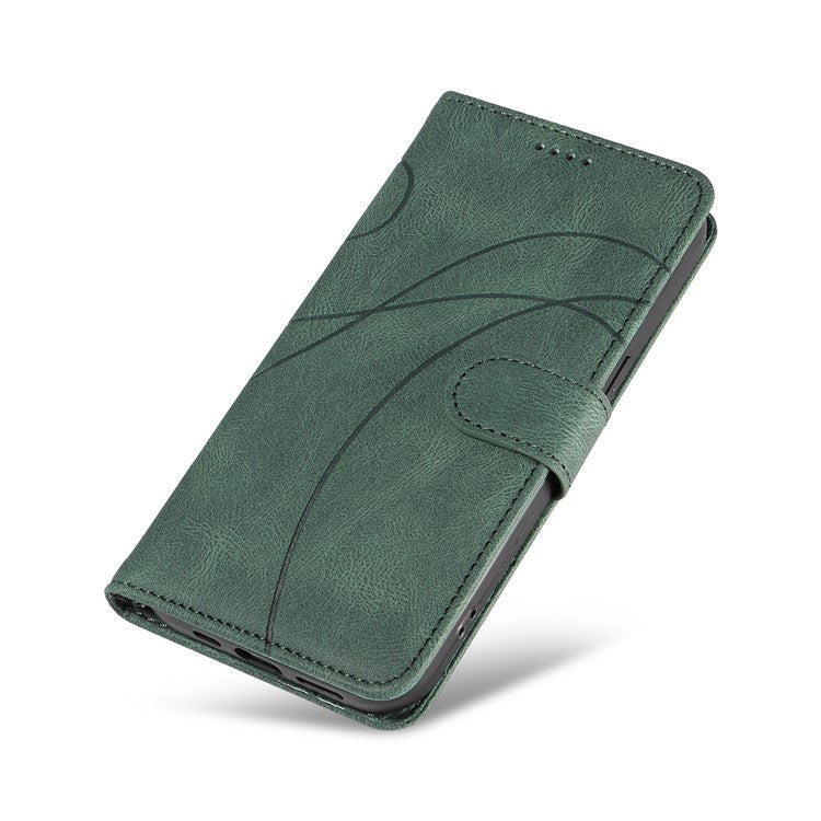 For Samsung Galaxy M35 5G Case PU Leather Wallet Stand Phone Cover Curved Line Imprinting Design - Green