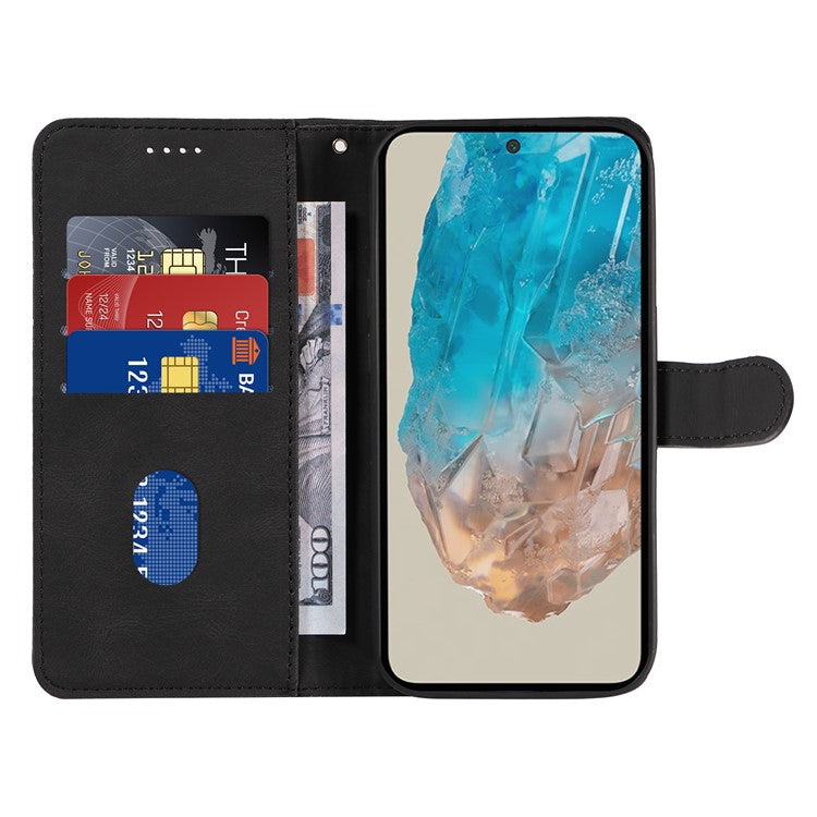 For Samsung Galaxy M35 5G Case PU Leather Wallet Stand Phone Cover Curved Line Imprinting Design - Black