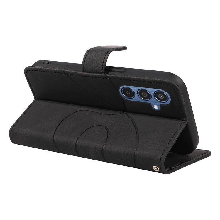 For Samsung Galaxy M35 5G Case PU Leather Wallet Stand Phone Cover Curved Line Imprinting Design - Black