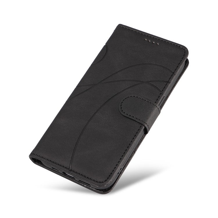 For Samsung Galaxy M35 5G Case PU Leather Wallet Stand Phone Cover Curved Line Imprinting Design - Black