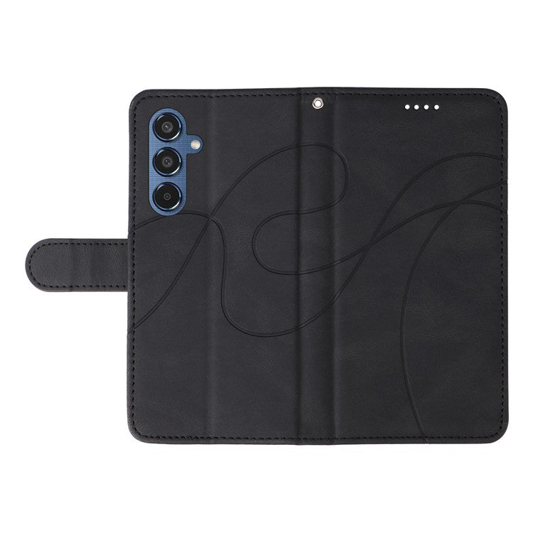 For Samsung Galaxy M35 5G Case PU Leather Wallet Stand Phone Cover Curved Line Imprinting Design - Black