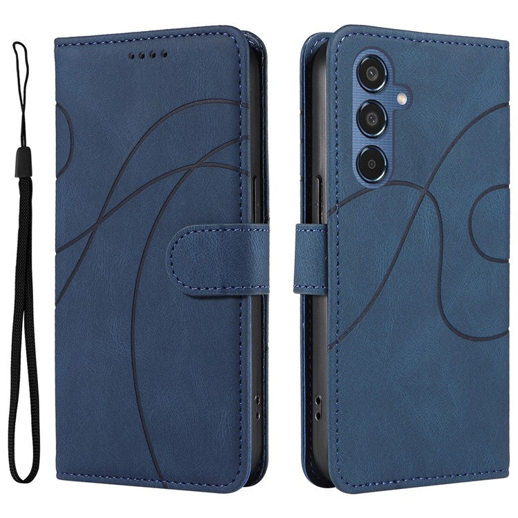 For Samsung Galaxy M35 5G Case PU Leather Wallet Stand Phone Cover Curved Line Imprinting Design - Blue