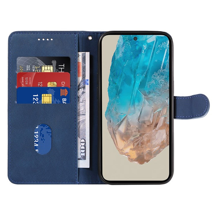 For Samsung Galaxy M35 5G Case PU Leather Wallet Stand Phone Cover Curved Line Imprinting Design - Blue