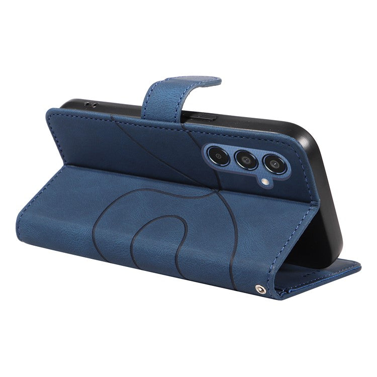 For Samsung Galaxy M35 5G Case PU Leather Wallet Stand Phone Cover Curved Line Imprinting Design - Blue