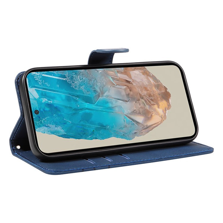 For Samsung Galaxy M35 5G Case PU Leather Wallet Stand Phone Cover Curved Line Imprinting Design - Blue