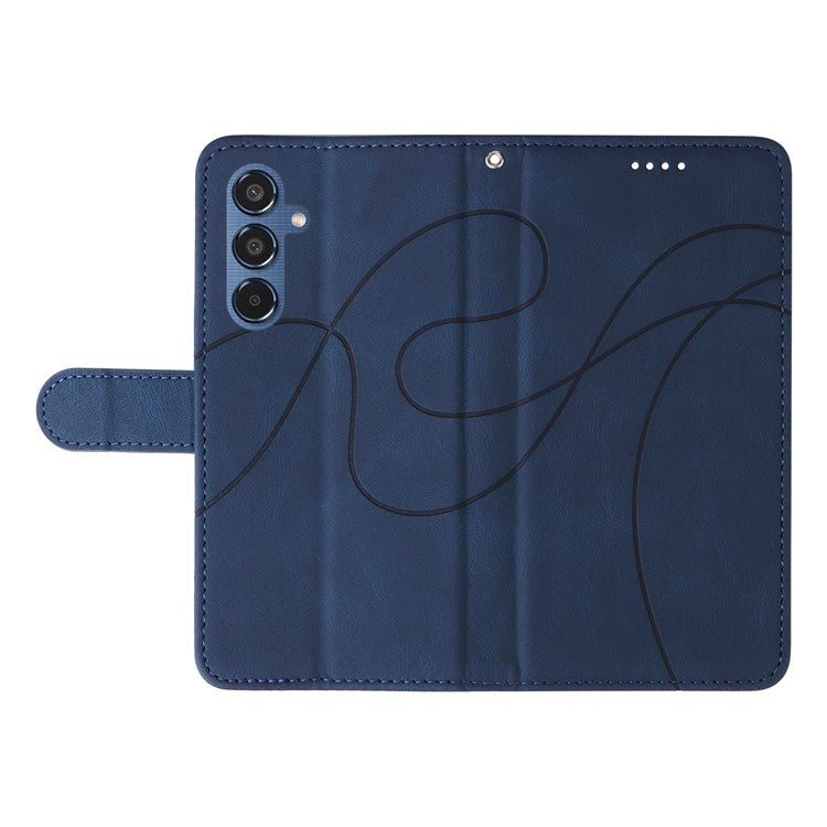 For Samsung Galaxy M35 5G Case PU Leather Wallet Stand Phone Cover Curved Line Imprinting Design - Blue